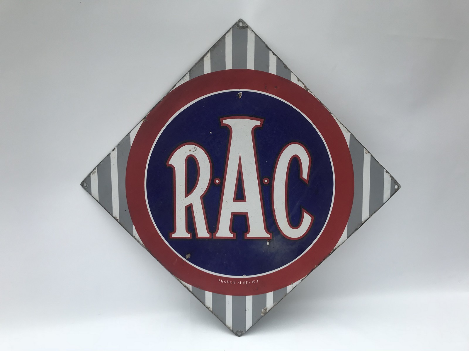 An early RAC lozenge shaped enamel sign by Franco, 25 x 25".