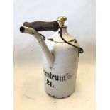 A two litre enamel petroleum kettle.