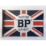 A BP Motor Spirit Union Jack double sided enamel sign with hanging flange by Franco, 18 x 24".