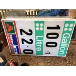 A large post mounted double sided garage forecourt price and brand indicator sign, and a quantity of