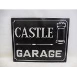 A double sided painted wooden sign advertising Castle Garage, 30 x 24".