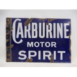 A Carburine Motor Spirit double sided enamel sign with flattened hanging flange by Bruton of Palmers