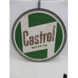 A large French Castrol Motor Oil circular double sided advertising sign set within a galvanised