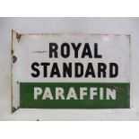 A Royal Standard Paraffin double sided rectangular enamel sign with hanging flange, 18 x 12".