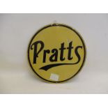 A Pratts circular tin advertising cabinet sign, circa 1910 or earlier, 14" diameter.