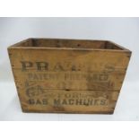 A 'Pratt's Patent Prepared Gasolene for Gas Machines' wooden packing crate with lettering to one