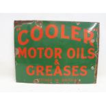 A Cooler Motor Oils & Greases rectangular enamel sign, 24 x 18".