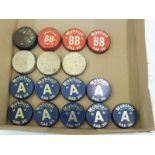 Sixteen Mobiloil bottle caps, various grades including Arctic and Special.