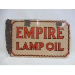 An Empire Lamp Oil double sided enamel sign with hanging flange, 23 3/4 x 15".