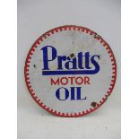 A Pratts Motor Oil circular double sided enamel sign, 21" diameter.