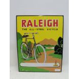 A Raleigh 'The all-steel bicycle' pictorial enamel sign marked to the lower right 'Printed in