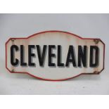 A Cleveland shaped double sided enamel sign, 30 x 15".