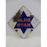 A Blue Star lozenge shaped double sided enamel sign, 28 x 28".