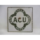 An Auto Cycle Union Hotel double sided enamel sign, 20 x 20".