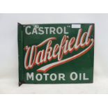 An early and rare Wakefield Castrol Motor Oil double sided enamel sign with hanging flange, with