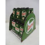 A Castrol Motor Oil forecourt crate with an enamel sign to each end and 12 associated rectangular