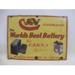 A CAV 'The World's Best Battery for Cars and Radio' part pictorial rectangular enamel sign circa