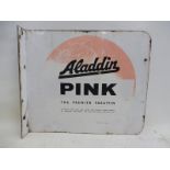 An Aladdin Pink Paraffin double sided enamel sign with hanging flange, 19 x 16 1/2".