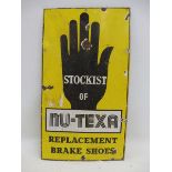 A Nu-Texa Replacement Brake Shoes rectangular enamel sign, 14 x 25".