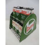 A Castrol Motor Oil forecourt crate with enamel signs to each end containing an asssortment of 12