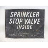 A rectangular aluminium plaque - Sprinkler Stop Valve Inside, 11 1/2 x 8 1/2".