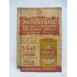 A Morrisol Lubricant pictorial tin advertising sign, 13 1/4 x 19 1/4".