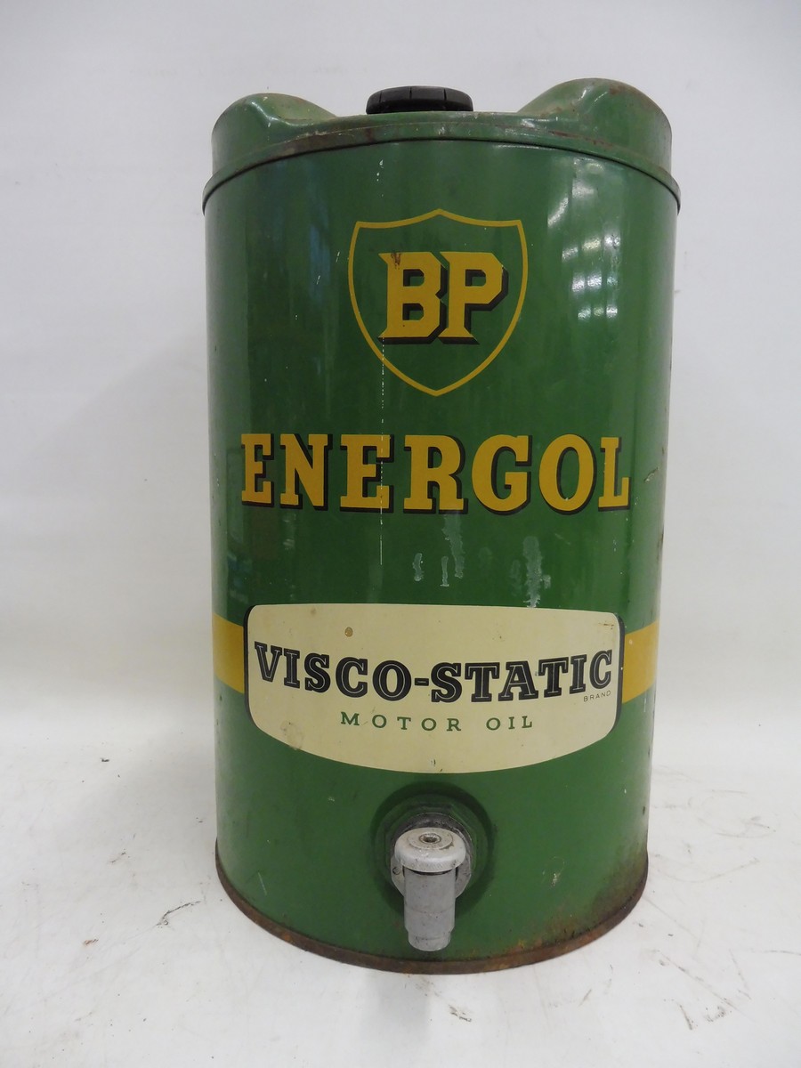 A BP Energol Visco-Static Motor Oil five gallon drum.