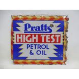 A Pratts High Test Petrol and Oil brightly coloured double sided enamel sign by Bruton of Palmers