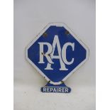 An RAC lozenge shaped double sided enamel sign with 'Repairer' double sided enamel attachment, 22