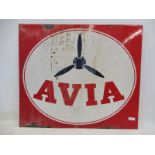 A rectangular double sided enamel sign advertising Avia with image of a three bladed propellor to