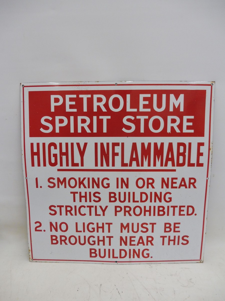 An enamel sign advertising Petroleum Spirit Store, 24 x 24".