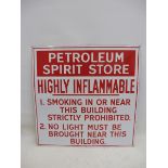 An enamel sign advertising Petroleum Spirit Store, 24 x 24".