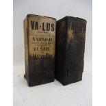 Two boxed bottles of Va-lus, Varnish for Motor Cars and Carriages.