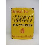 A GNU Batteries rectangular enamel sign, 15 x 21".