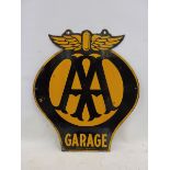 A good AA Garage shaped double sided enamel sign by Franco, 21 3/4 x 25".