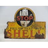 A Shell 'Stop' double sided enamel pediment sign, 24 1/2 x 18".