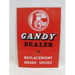 A Gandy Dealer in Replacement Brake Shoes rectangular enamel sign, 15 1/2 x 22 1/2".