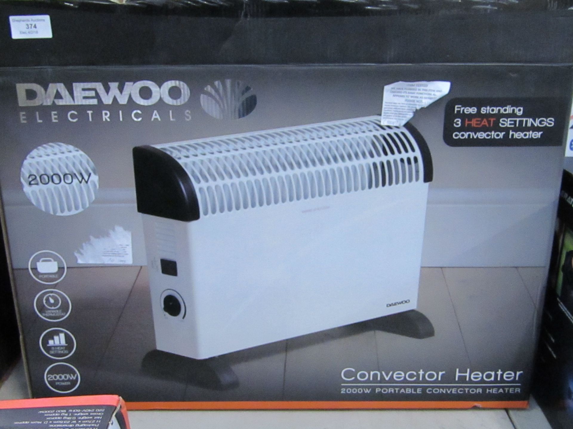 Daewoo Electricals free standing convector heater (no legs). Tested working & boxed.