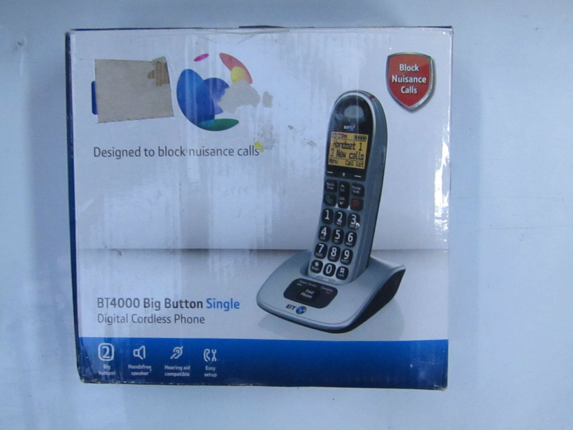 BT4000 Big Button Cordless Digital telephone with call Blocker, Boxed and Complete but unchecked