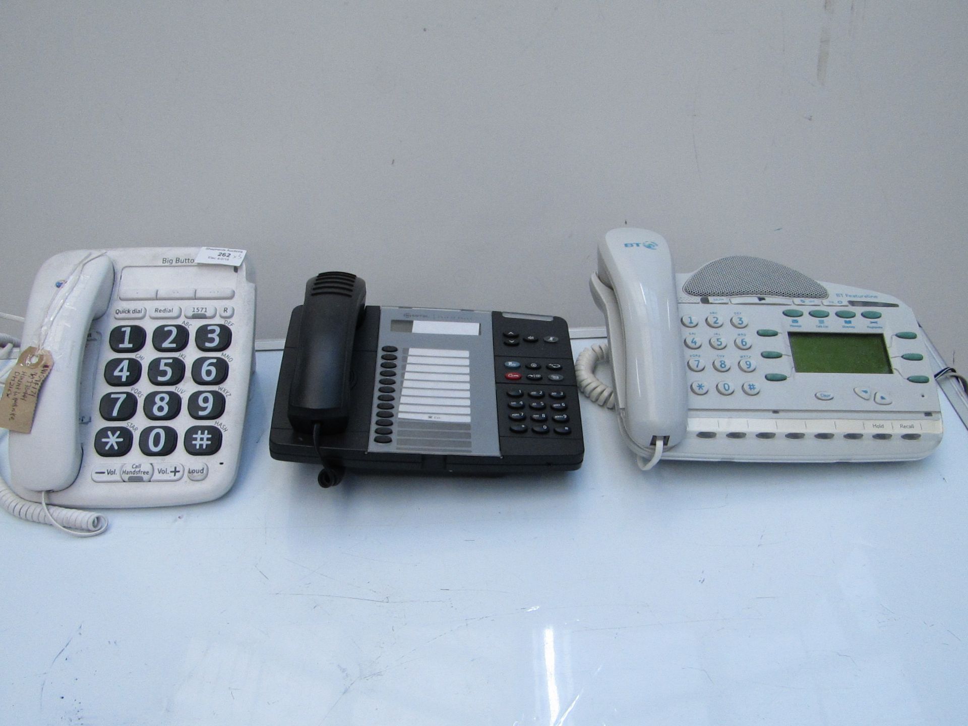 Lot includes: BT Featureline office telephone, Mitel office telephone, big button telephone. All