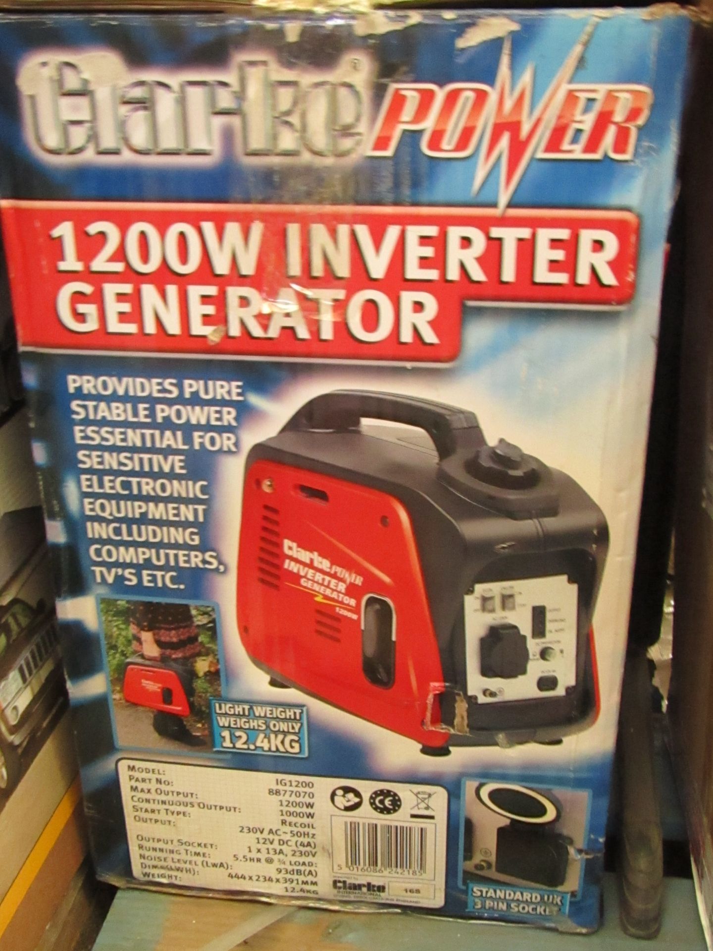 Clarke IG1200 1.2kW Inverter Generator, RRP £259.98 at https://www.machinemart.co.uk/p/clarke-