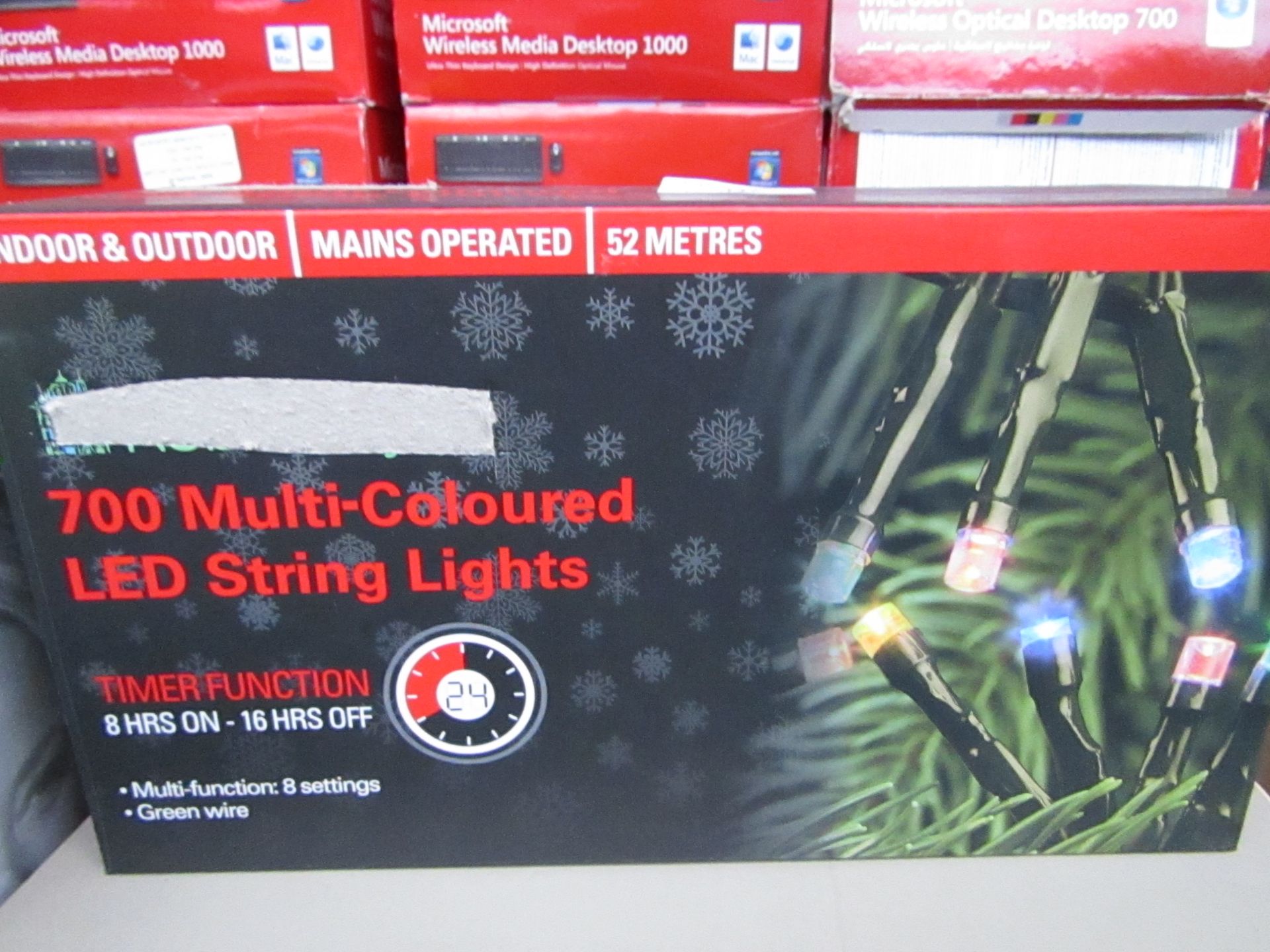700 Multi-coloured LED string lights. Unchecked & boxed.