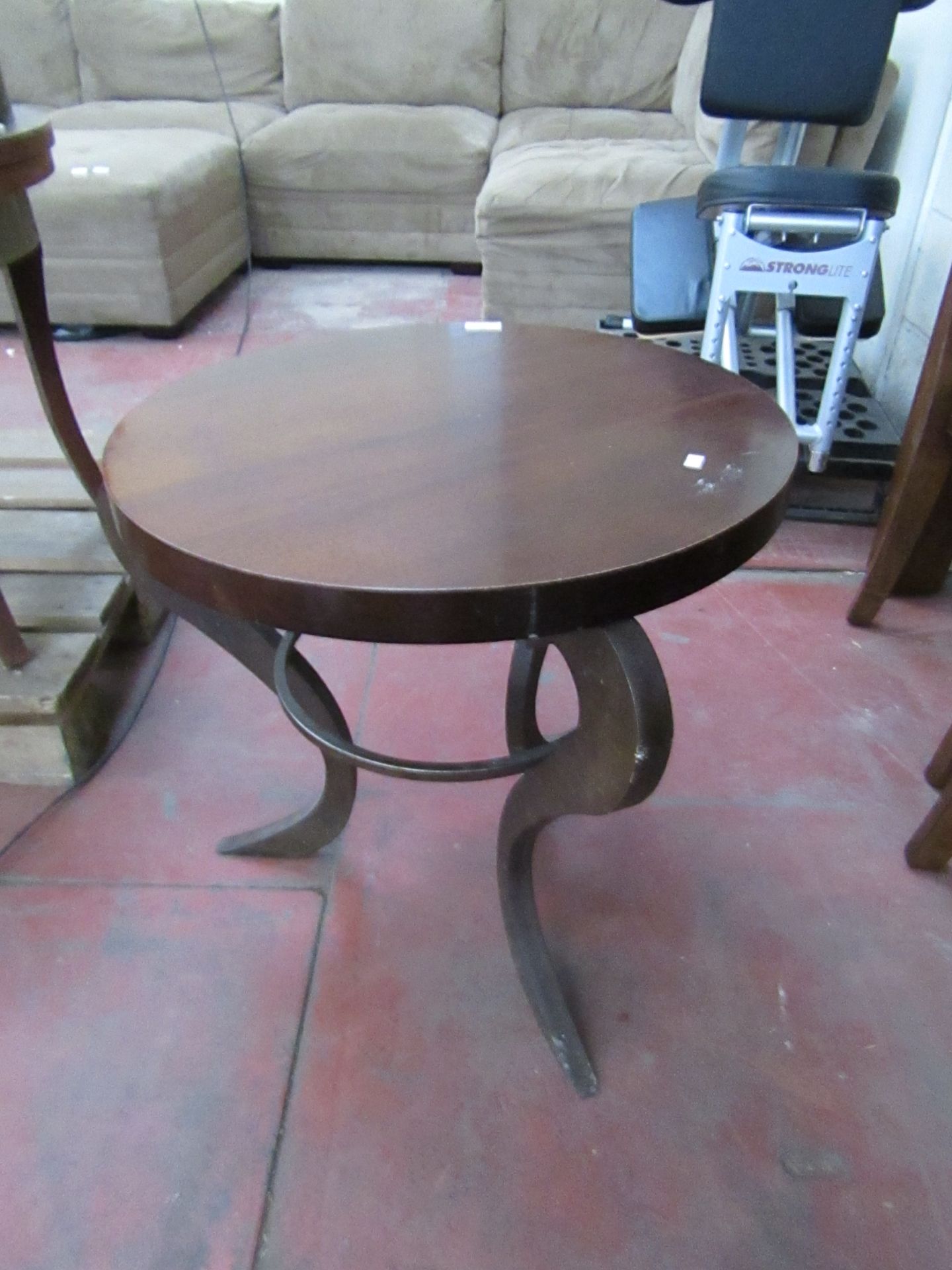 Small round solid wood table, approx size, W56cm x D56cm x H55cm. Please note this item is from a