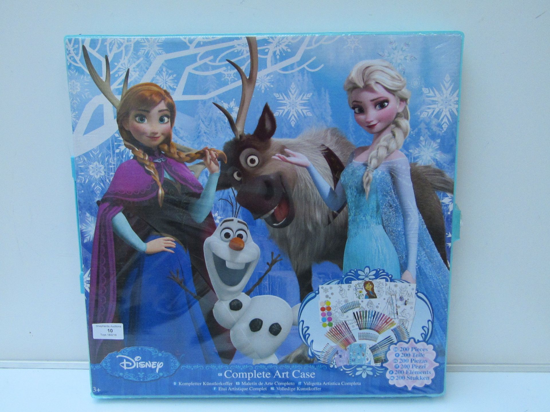 Disney Frozen complete art case (200 pieces), has slight tear in outer plastic but complete.