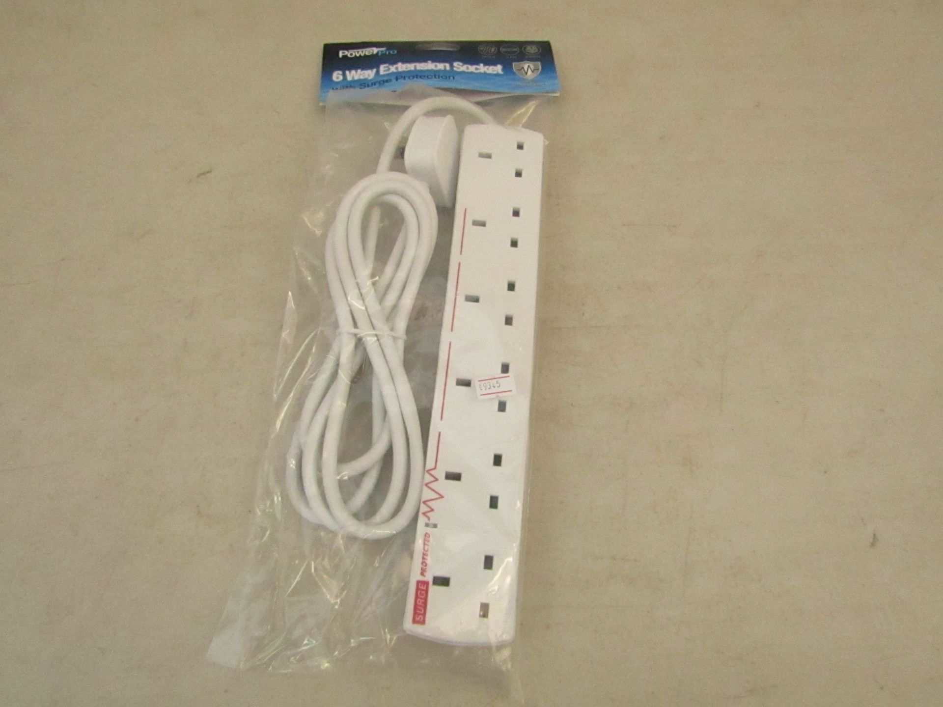 Power Pro 6 way extension socket with surge protection. New in packaging.