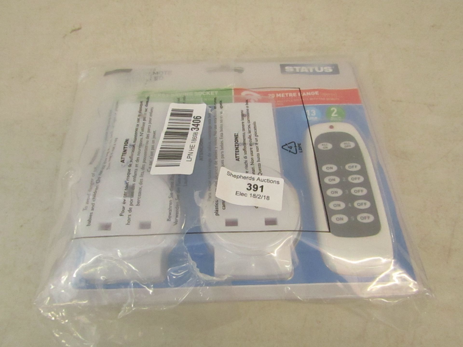Status 2 Pack remote controlled sockets, new and packaged.
