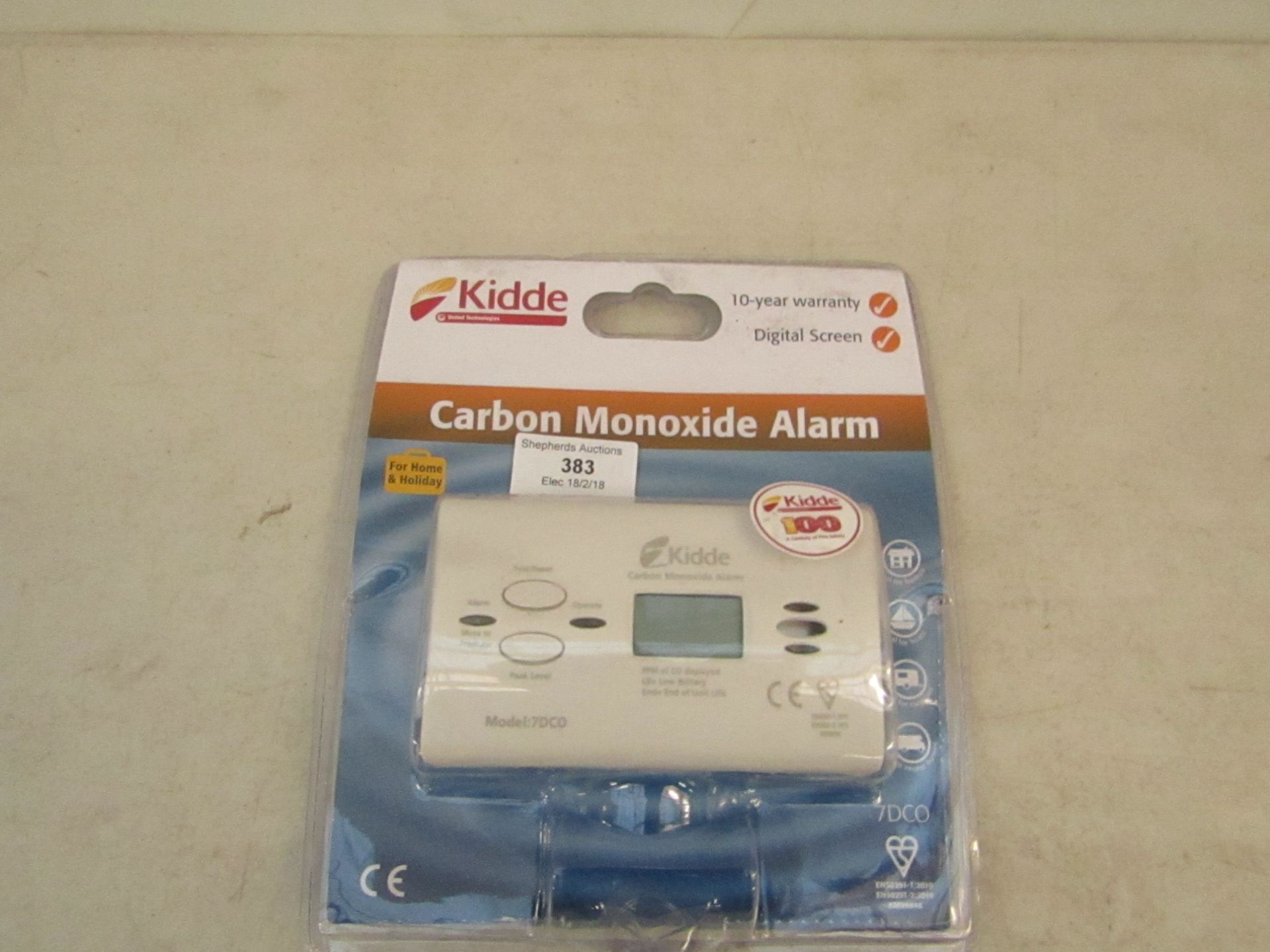 Kiddle carbon monoxide alarm, unchecked and packaged.