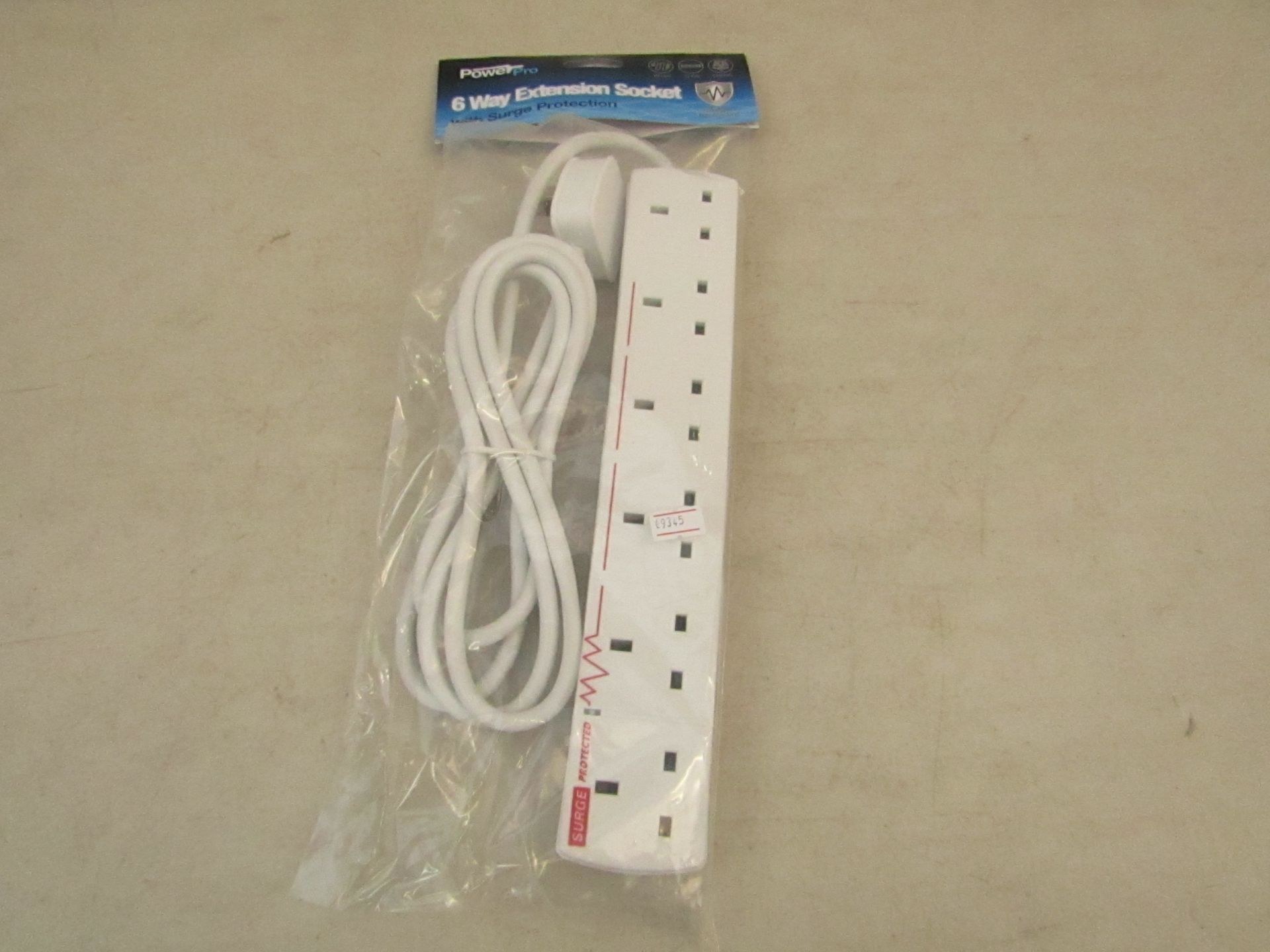 Power Pro 6 way extension socket with surge protection. New in packaging.