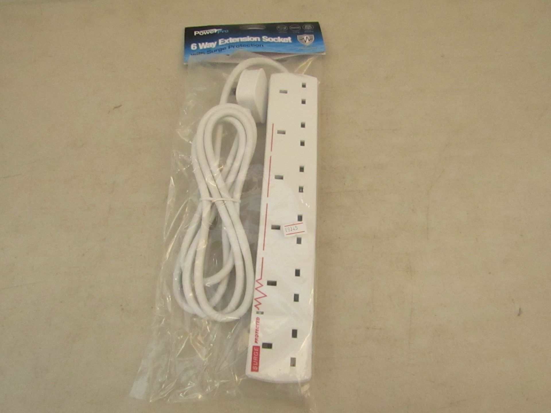 Power Pro 6 way extension socket with surge protection. New in packaging.