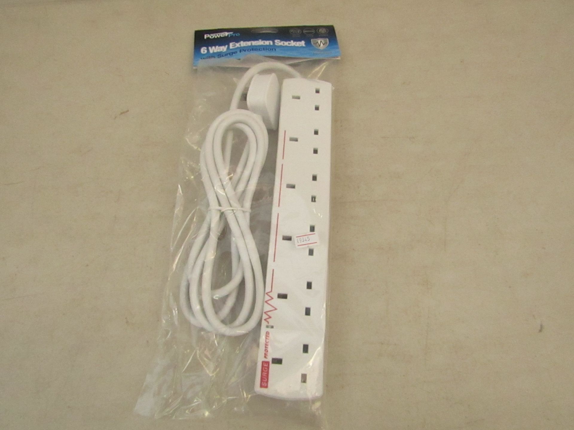 Power Pro 6 way extension socket with surge protection. New in packaging.